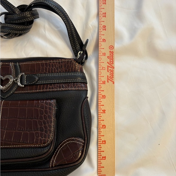 Brighton Leather Shoulder Bag Brown & Black Croc Embossed Heart Buckle - Picture 3 of 11